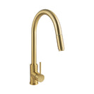 Gooseneck Brushed Yellow Gold 360° Swivel Pull Out Kitchen Sink Mixer Tap Solid Brass - NZHomeware