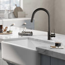 Gooseneck Gunmetal Grey 360° Swivel Pull Out Kitchen Sink Mixer Tap Solid Brass - NZHomeware