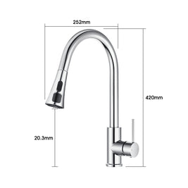 Gooseneck Pull Out LCD Display Kitchen Laundry Sink Mixer Tap 360° Swivel Chrome Faucet - NZHomeware