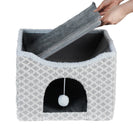 Gray Diamond Pattern Double - Layer Cat House with Scratching Mat Foldable Enclosed Cat Cave Pet Cube House Nest for Indoor - NZHomeware