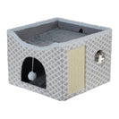 Gray Diamond Pattern Double - Layer Cat House with Scratching Mat Foldable Enclosed Cat Cave Pet Cube House Nest for Indoor - NZHomeware