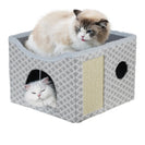 Gray Diamond Pattern Double - Layer Cat House with Scratching Mat Foldable Enclosed Cat Cave Pet Cube House Nest for Indoor - NZHomeware