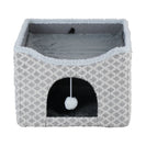 Gray Diamond Pattern Double - Layer Cat House with Scratching Mat Foldable Enclosed Cat Cave Pet Cube House Nest for Indoor - NZHomeware