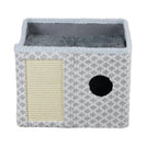 Gray Diamond Pattern Double - Layer Cat House with Scratching Mat Foldable Enclosed Cat Cave Pet Cube House Nest for Indoor - NZHomeware
