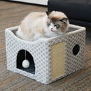 Gray Diamond Pattern Double - Layer Cat House with Scratching Mat Foldable Enclosed Cat Cave Pet Cube House Nest for Indoor - NZHomeware
