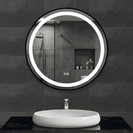 900mm Black Framed Round Front Lit LED Mirror with Demister, Three Light Modes and Dimmable Control - NZHomeware