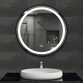900mm Black Framed Round Front Lit LED Mirror with Demister, Three Light Modes and Dimmable Control - NZHomeware