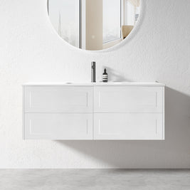 HAMPTON 1200X460X580MM PLYWOOD WALL HUNG VANITY - MATTE WHITE WITH CERAMIC TOP - NZHomeware