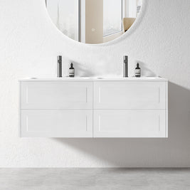 HAMPTON 1200X460X580MM PLYWOOD WALL HUNG VANITY - MATTE WHITE WITH DOUBLE CERAMIC TOP - NZHomeware
