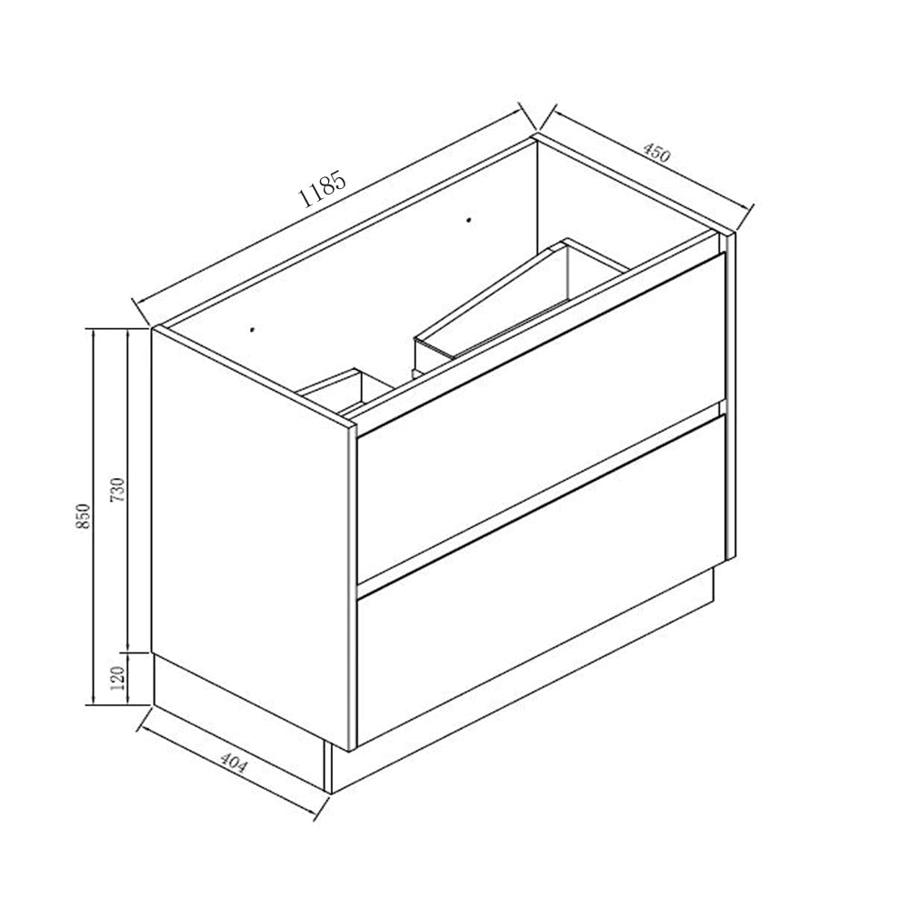 POLO 1200MM Plywood Floor Standing Vanity - Gloss White Double Bowl size guide 1