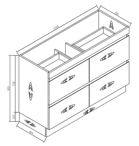 FLORAN-1 1200MM Plywood Fluted Floor Standing Vanity - Matte White Double Bowl size guide 2