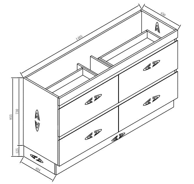 FLORAN-1 1500MM Plywood Fluted Floor Standing Vanity - Matte White Double Bowl size guide 2