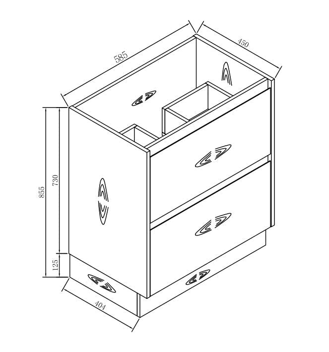FLORAN 600MM Light Oak Fluted Floor Standing Bathroom Vanity size guide 1