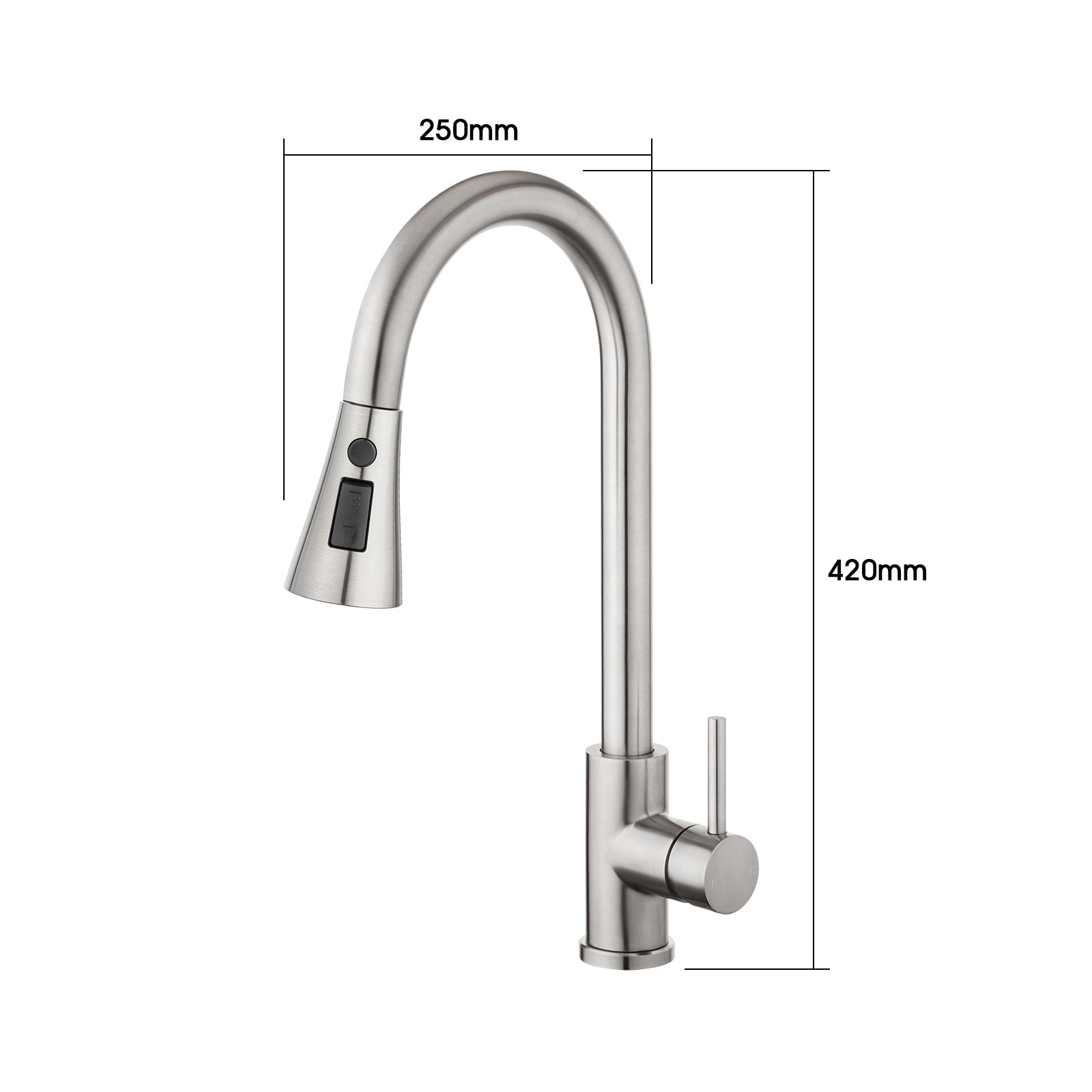 Kitchen Mixer Tap Pull Out 3 Spray Brushed Nickel Swivel size guide 1