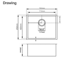 760x450x205mm 1.2mm Stainless Steel Handmade Single Bowl Top/Flush/Undermount Kitchen/Laundry Sink With Overflow - NZHomeware