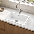 White Granite Composite Kitchen Sink 600x450mm Single Bowl with Overflow, Top/Undermount
