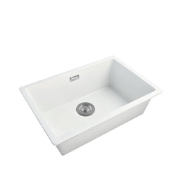 White Granite Composite Kitchen Sink 600x450mm Single Bowl with Overflow, Top/Undermount - NZHomeware