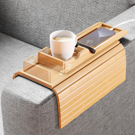 Living Room Lounge 2 In 1 Bamboo Slide - Away Sofa Armrest Tray Cup Phone Holder - NZHomeware
