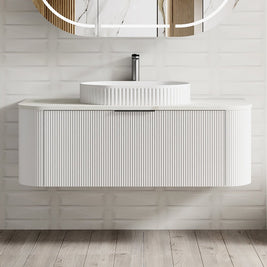 Luma 1200X455X450mm Plywood Matte White Fluted Curve Vanity With Flat Top - NZHomeware