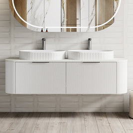 Luma 1500X455X450mm Plywood Matte White Fluted Curve Vanity With Flat Top - NZHomeware