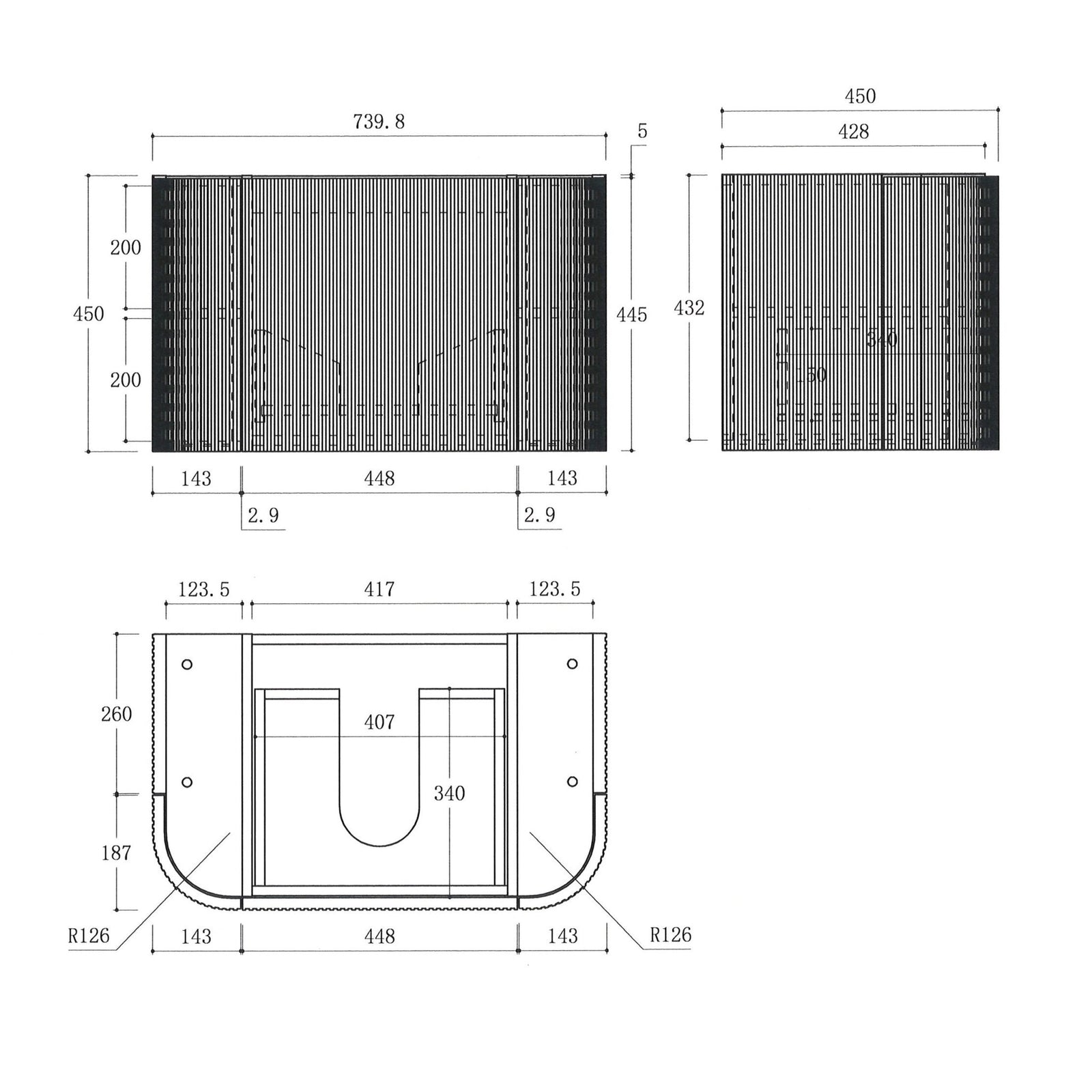 Luma 750X455X450mm Plywood Matte White Fluted Curve Vanity With Flat Top size guide 2