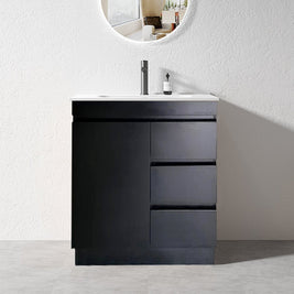 MADRID 750X460X850MM PLYWOOD FLOOR STANDING VANITY - BLACK WITH CERAMIC TOP - NZHomeware