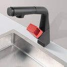 Matte Black&Red 360° Swivel Pull - out Spout Basin Mixer Tap - NZHomeware