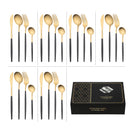 Matte Gold And Black Stainless Steel 304 Cutlery Set Dinner Knife Fork Spoon 24pcs Gift Set - NZHomeware