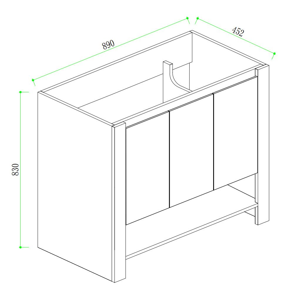900mm Grey Floor Standing Bathroom Vanity Cabinet size guide 1
