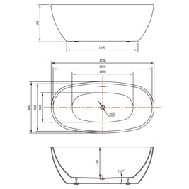 1700x800x580 mm Oval Bathtub Freestanding Acrylic Black Bath tub - NZHomeware
