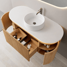 Mora 1200X520X450mm Plywood Light Oak Fluted Racetrack - Shaped Vanity With Flat Top - NZHomeware