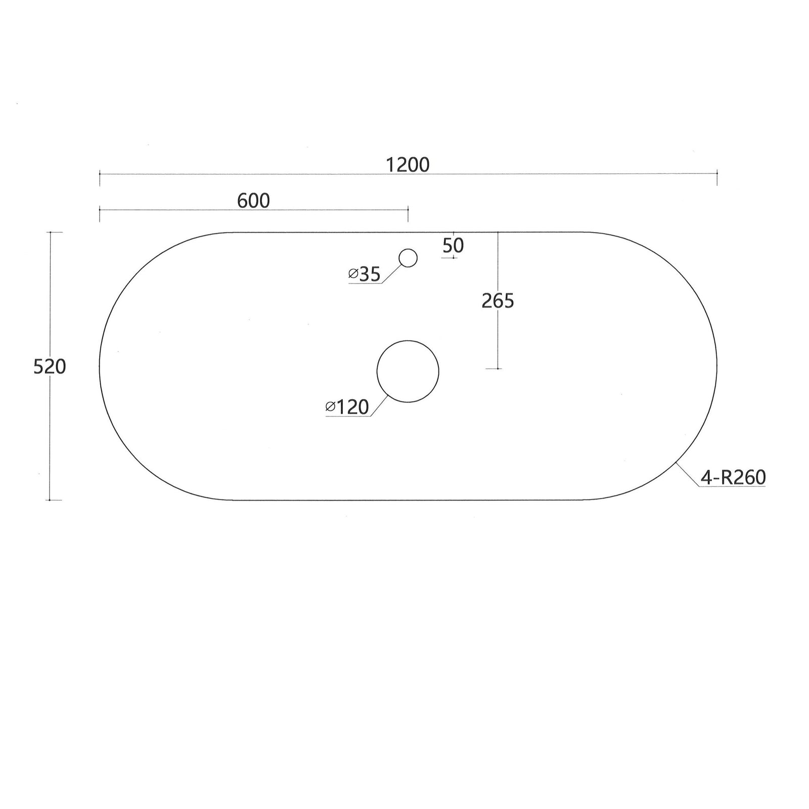 Mora 1200X520X450mm Plywood Light Oak Fluted Racetrack-Shaped Vanity With Flat Top size guide 2