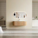 Mora 1200X520X450mm Plywood Light Oak Fluted Racetrack - Shaped Vanity With Flat Top - NZHomeware