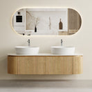 Mora 1500X520X450mm Plywood Light Oak Fluted Racetrack - Shaped Vanity With Flat Top - NZHomeware