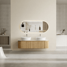 Mora 1500X520X450mm Plywood Light Oak Fluted Racetrack - Shaped Vanity With Flat Top - NZHomeware