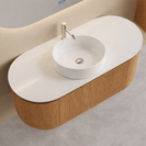 Mora 900X520X450mm Plywood Light Oak Fluted Racetrack - Shaped Vanity With Flat Top - NZHomeware