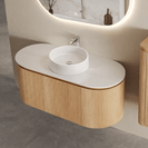 Mora 900X520X450mm Plywood Light Oak Fluted Racetrack - Shaped Vanity With Flat Top - NZHomeware