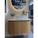 Mora 900X520X450mm Plywood Light Oak Fluted Racetrack - Shaped Vanity With Flat Top - NZHomeware