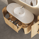 Mora 900X520X450mm Plywood Light Oak Fluted Racetrack - Shaped Vanity With Flat Top - NZHomeware