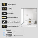 750x600mm Rectangle LED Mirror with Motion Sensor Demister Switch Backlit Touch Switch 3 Colours Lighting Frameless - NZHomeware