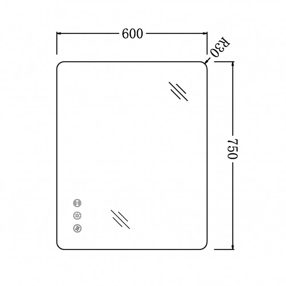 750x600mm Rectangle LED Mirror with Motion Sensor Demister Switch Backlit Touch Switch 3 Colours Lighting Frameless size guide 1