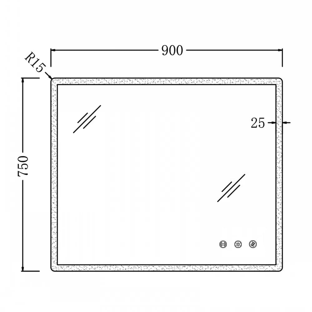 900x750mm Rectangle LED Mirror with Motion Sensor Auto On Demister 3 Colours Lighting on Rim Frameless size guide 1