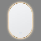 600x900mm Backlit Brushed Yellow Gold Frame Led Mirror Oblong Racetrack Motion Sensor - NZHomeware