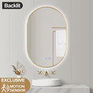 600x900mm Backlit Brushed Yellow Gold Frame Led Mirror Oblong Racetrack Motion Sensor