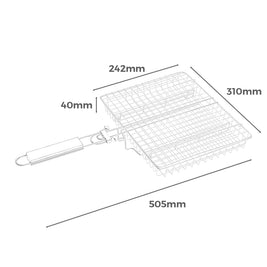 Multi Purpose Portable BBQ Grill Basket Removable Dividers & Foldable Handle - NZHomeware