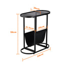 Narrow Oval Tempered Glass Side Table with Magazine Storage | Grey Glass & Black Steel NZ - NZHomeware