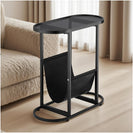 Narrow Oval Tempered Glass Side Table with Magazine Storage | Grey Glass & Black Steel NZ - NZHomeware