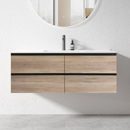 NELSON 1200X460X580MM PLYWOOD WALL HUNG VANITY - BLACK AND LIGHT OAK WITH CERAMIC TOP - NZHomeware