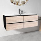 NELSON 1200X460X580MM PLYWOOD WALL HUNG VANITY - BLACK AND LIGHT OAK WITH CERAMIC TOP - NZHomeware