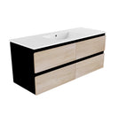 NELSON 1200X460X580MM PLYWOOD WALL HUNG VANITY - BLACK AND LIGHT OAK WITH CERAMIC TOP - NZHomeware